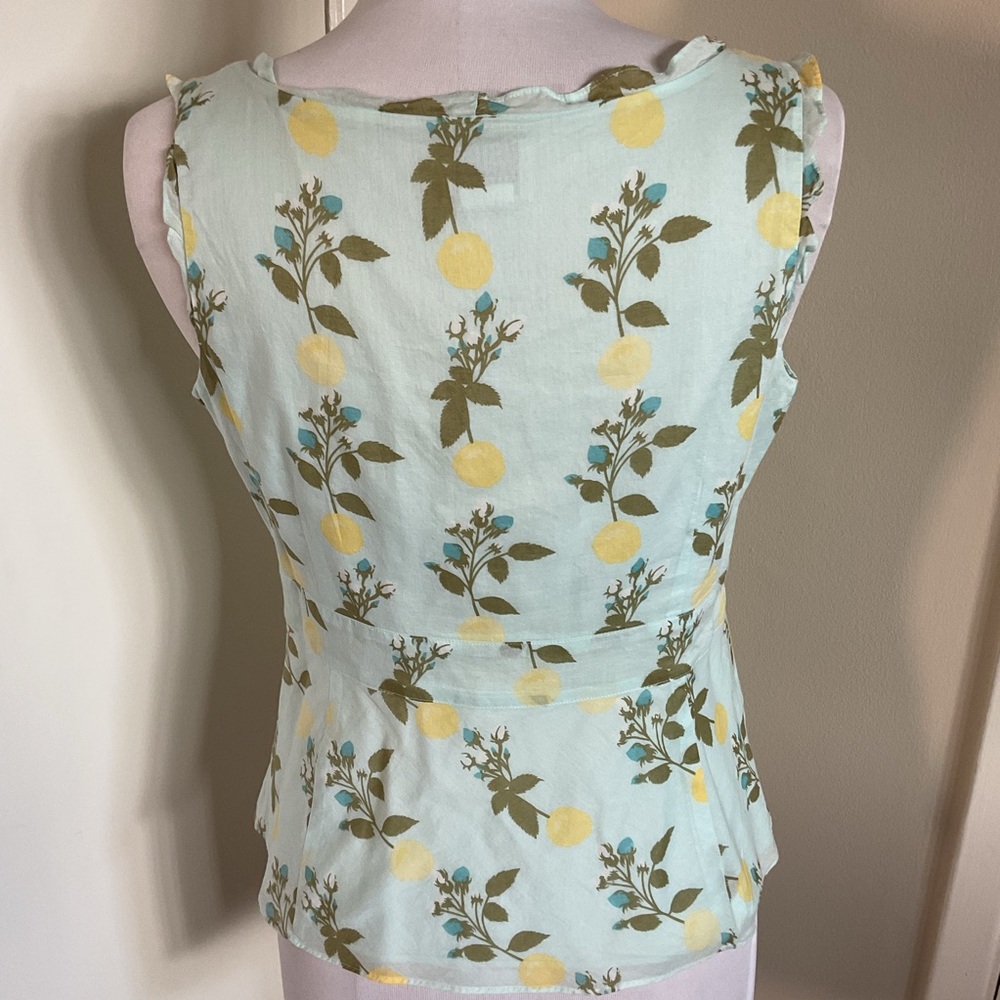 LOFT Petite 10P Blue Yellow Floral Peplum Tank Top 100% Cotton Sleeveless - Picture 4 of 5